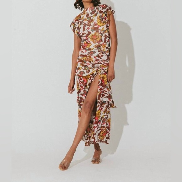 Cleobella Dresses & Skirts - Cleobella Cecilia Ankle Dress In Shea Side Slit Print Short Sleeve